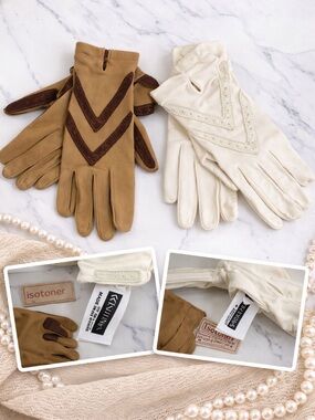 Vintage Isotoner Driving Gloves Lot of 2 Tan Ivory One Size